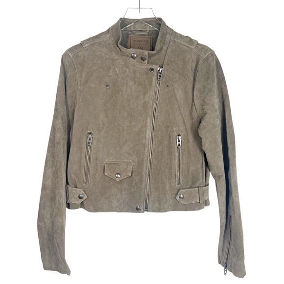 BLANK NYC Light Taupe Suede Bomber Biker Jacket with silver zippers Large - Picture 2 of 10